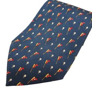 Lauren Ralph Lauren Mens Silk Tie Navy Blue Golf Flag Ball Pattern Made in USA